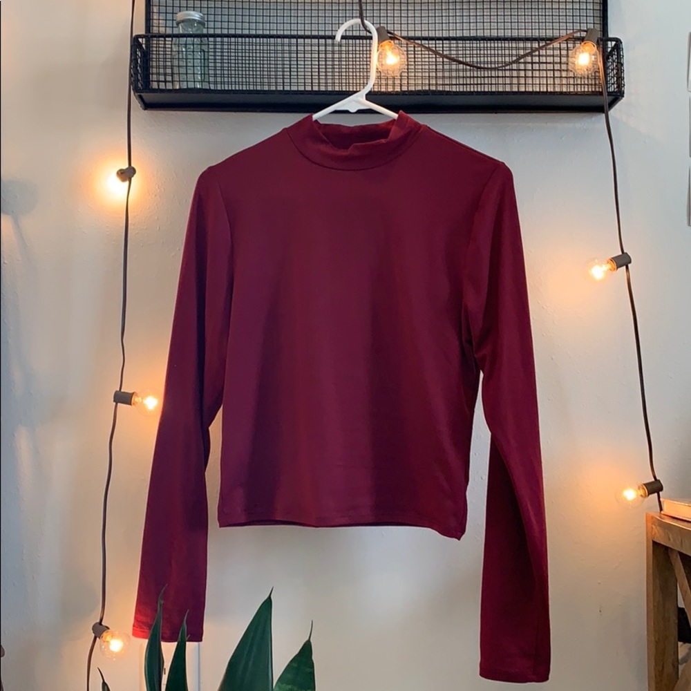 maroon cropped turtleneck